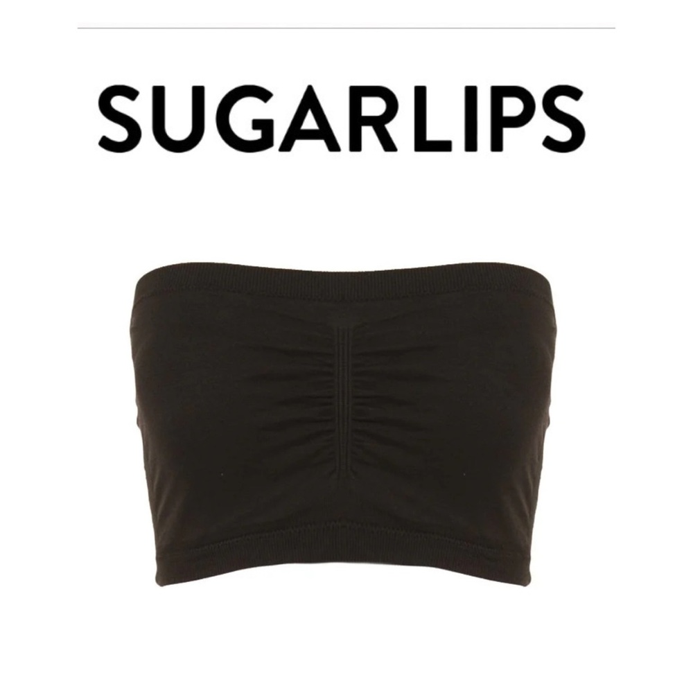 NWOT. Sugarlips Black Cinched Front Double Wear Bandeau. O/S Fits Most